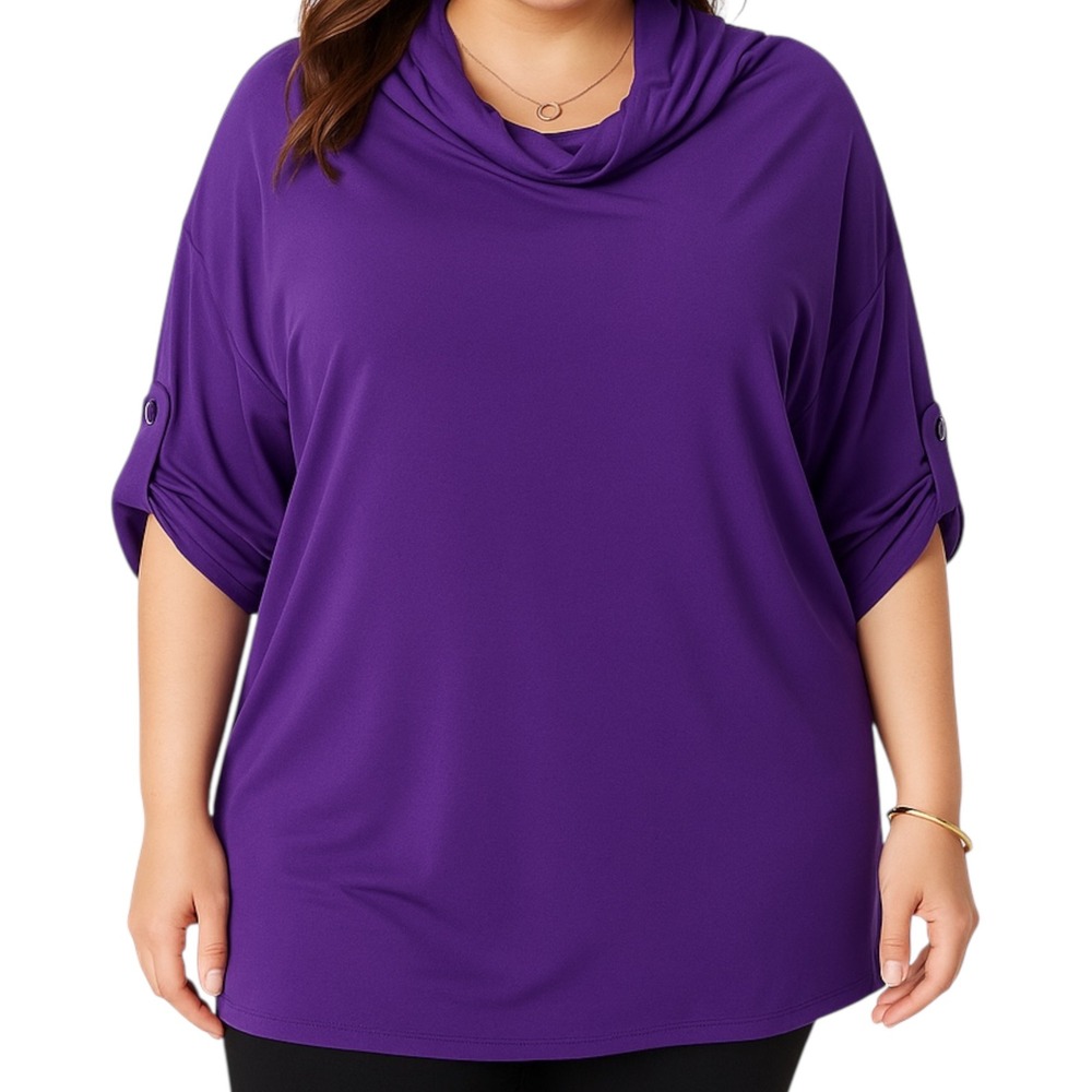 New York & Company Purple Cowl Neck Tunic Top Womens Small Stretch Blouse‎